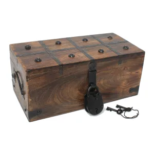 Pirate Treasure Chest Flat Lid with Lock and Skeleton Keys - Medium