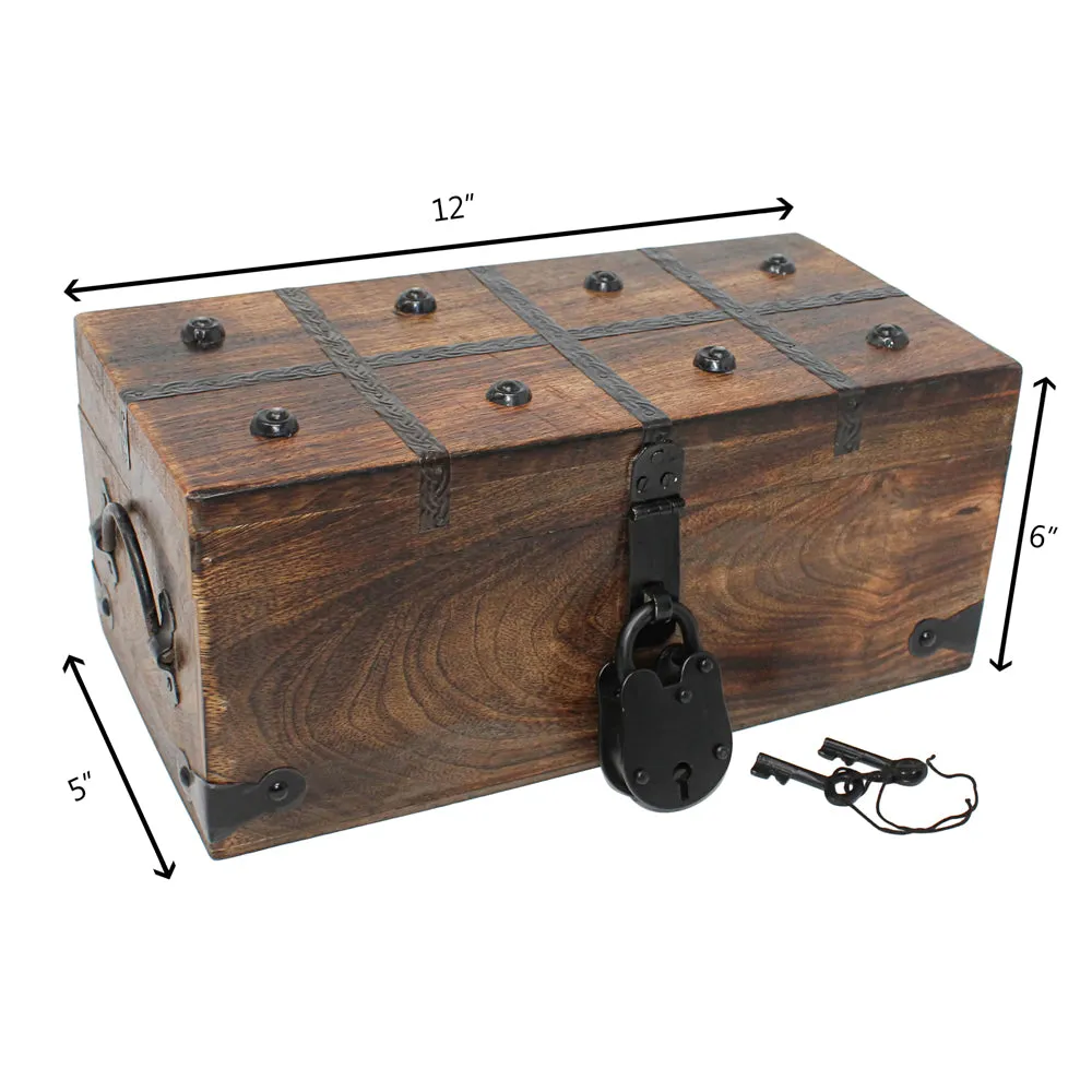 Pirate Treasure Chest Flat Lid with Lock and Skeleton Keys - Medium