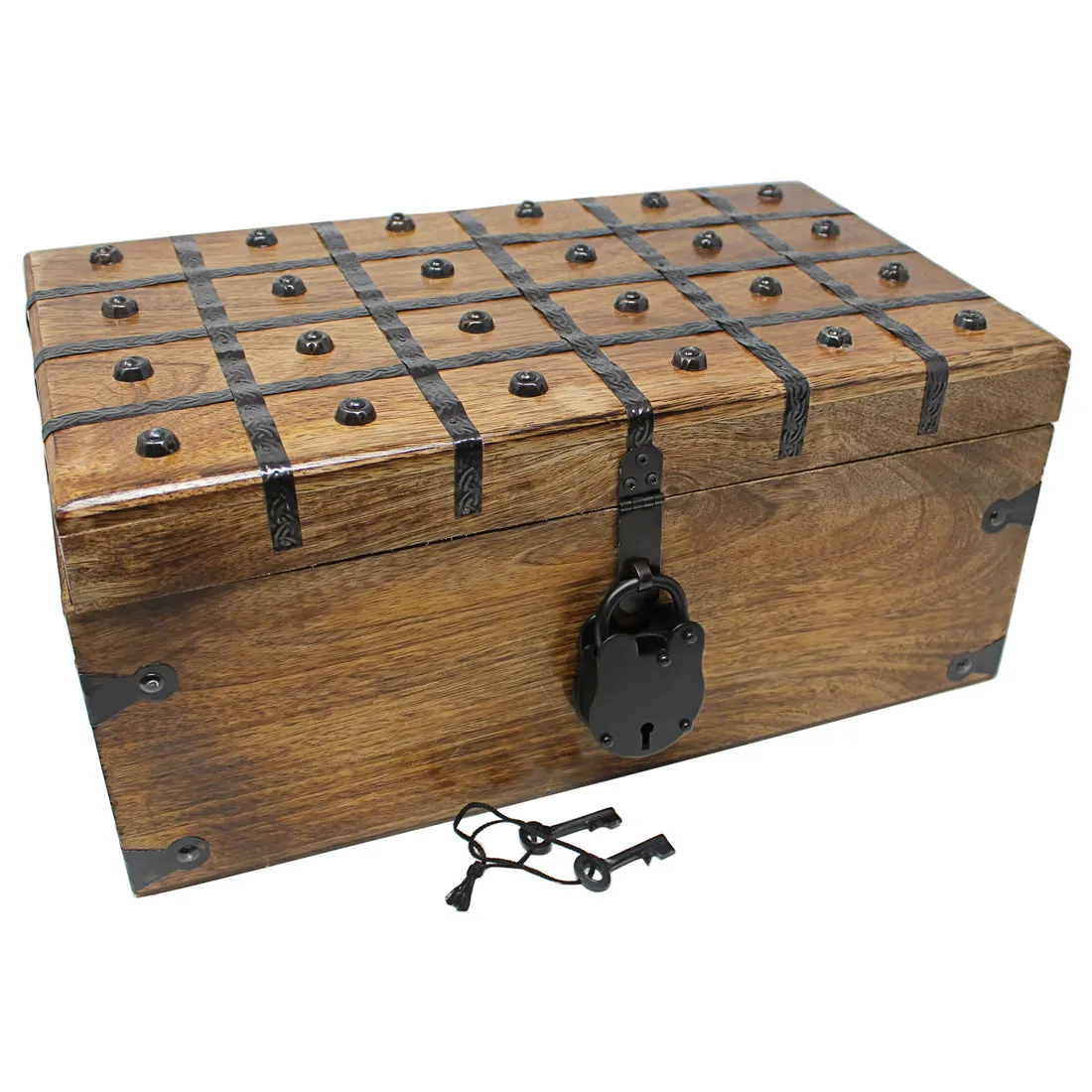 Pirate Treasure Chest Flat Lid with Lock and Skeleton Keys - X-Large