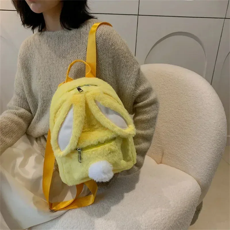 Plush Rabbit Ears Backpack Bag for Women Girl 2024 Funny Large Capacity Autumn Winter Travel Backpack School Bag