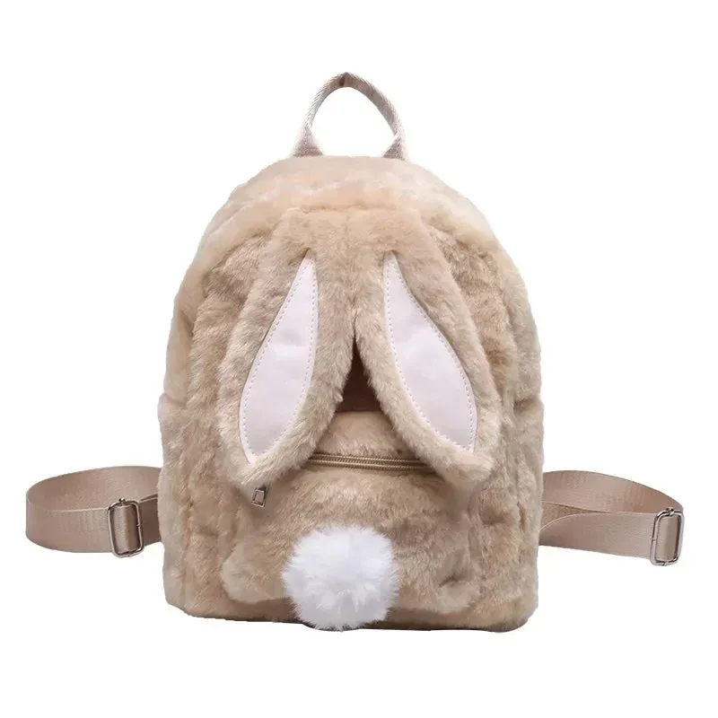 Plush Rabbit Ears Backpack Bag for Women Girl 2024 Funny Large Capacity Autumn Winter Travel Backpack School Bag