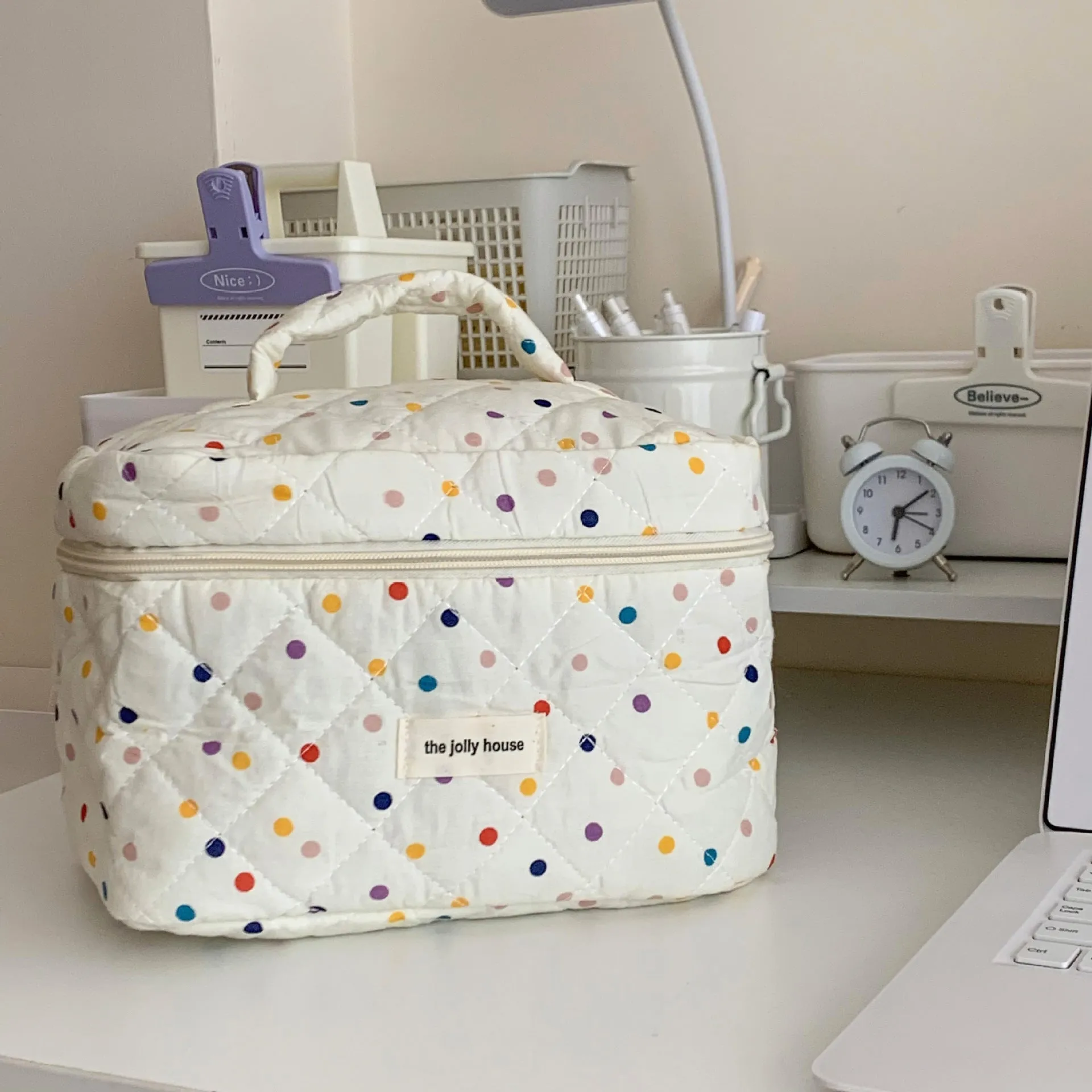Polka Dot Storage Cotton Female Portable Cosmetic Bags