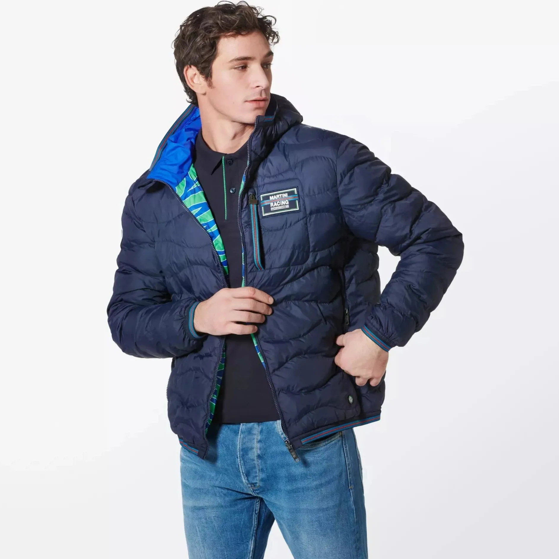 Porsche  Men's Reversible Quilted Jacket - Martini Racing (Hippie)