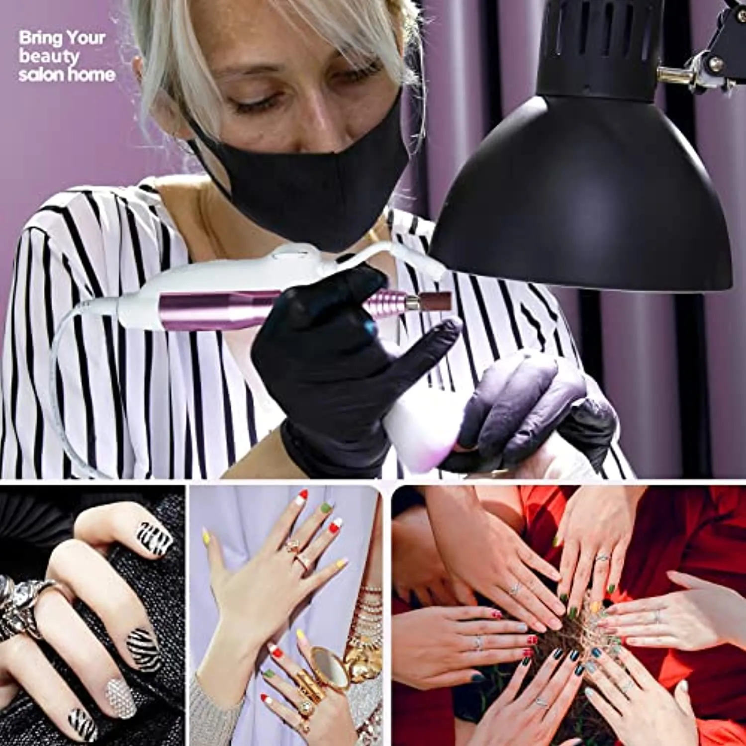 Portable Professional Electric Nail Drill - 19 Piece Electrical Machine Kit for Acrylic Nails Gel Manicure Pedicure Polishing Shape with Storage Case, Sanding Bands, Dust Brush, Light Pink