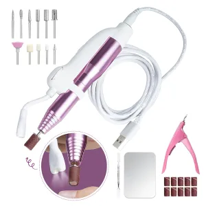 Portable Professional Electric Nail Drill - 19 Piece Electrical Machine Kit for Acrylic Nails Gel Manicure Pedicure Polishing Shape with Storage Case, Sanding Bands, Dust Brush, Light Pink