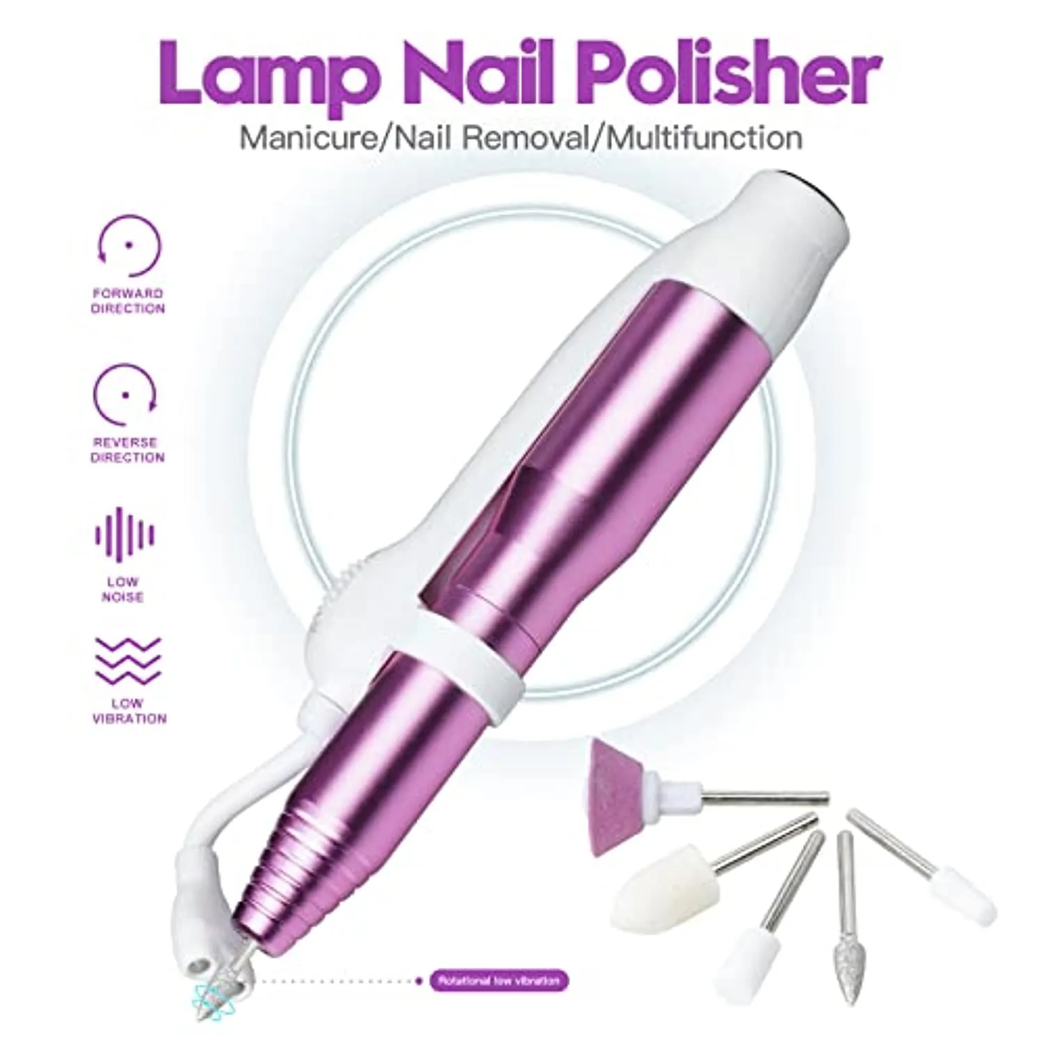 Portable Professional Electric Nail Drill - 19 Piece Electrical Machine Kit for Acrylic Nails Gel Manicure Pedicure Polishing Shape with Storage Case, Sanding Bands, Dust Brush, Light Pink