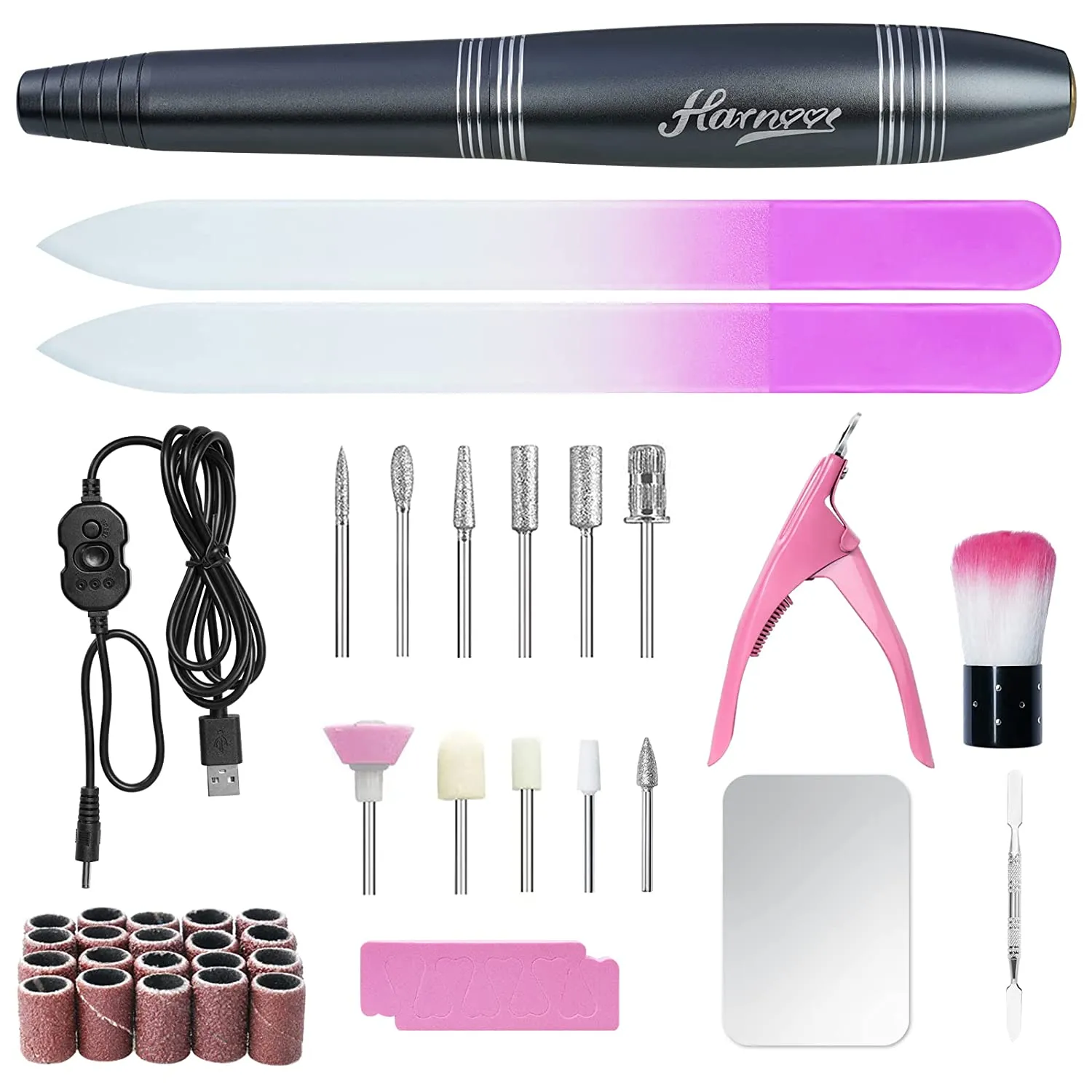Portable Professional Electric Nail Drill - 19 Piece Electrical Machine Kit for Acrylic Nails Gel Manicure Pedicure Polishing Shape with Storage Case, Sanding Bands, Dust Brush, Light Pink