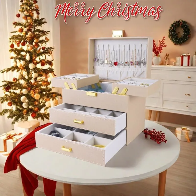 PU Leather Jewelry Organizer Box, Champagne