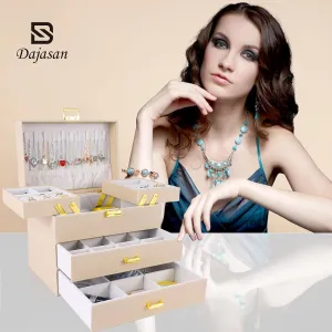 PU Leather Jewelry Organizer Box, Champagne