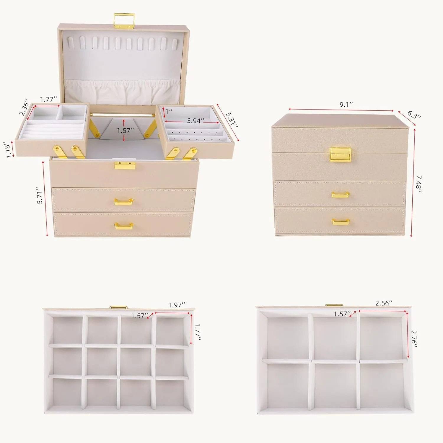 PU Leather Jewelry Organizer Box, Champagne