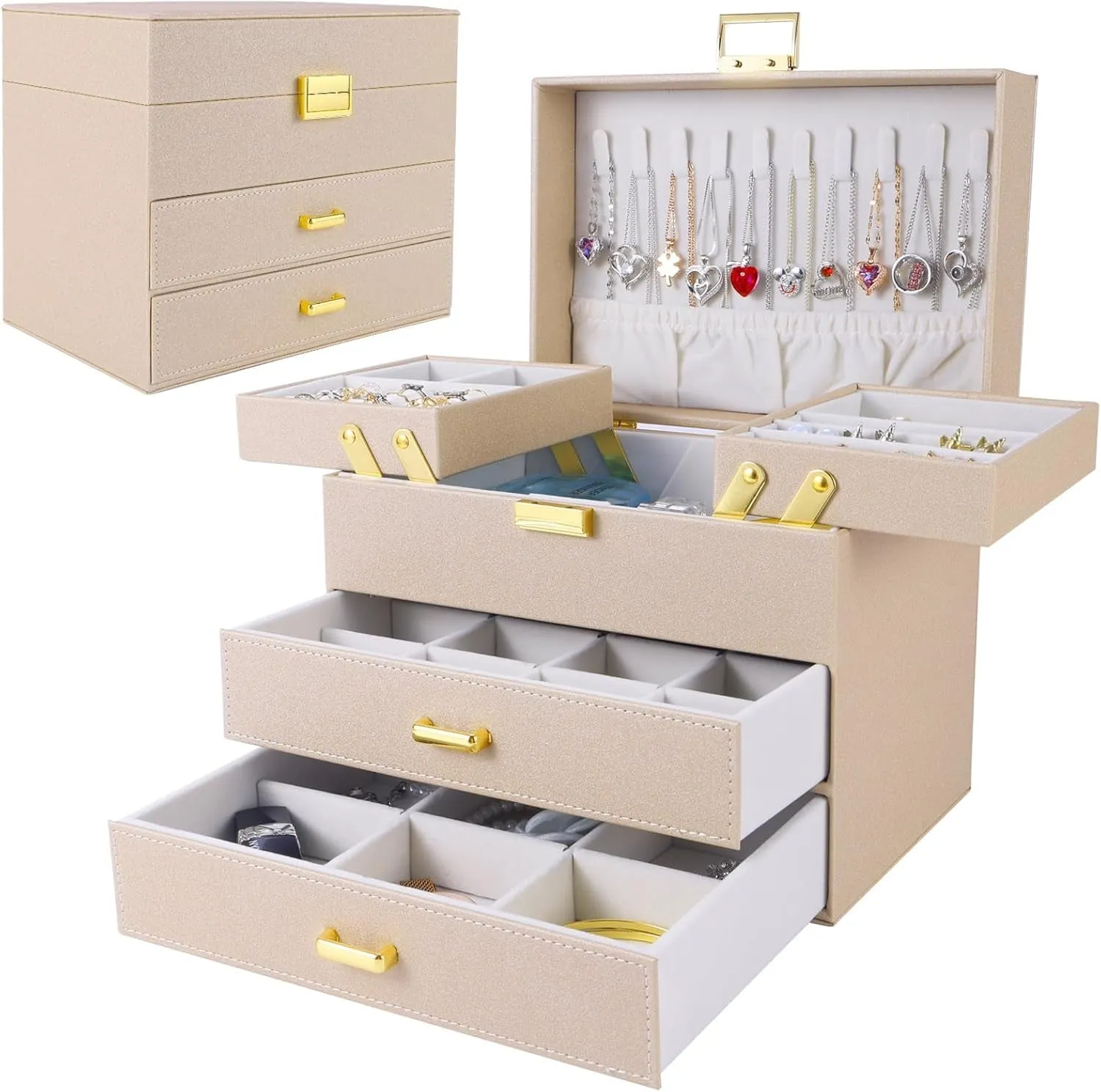 PU Leather Jewelry Organizer Box, Champagne