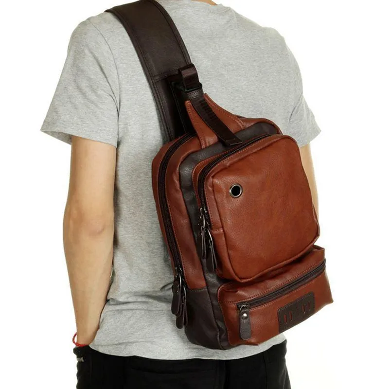 PU Leather Men Sport Bags Male Travel Chest Bag
