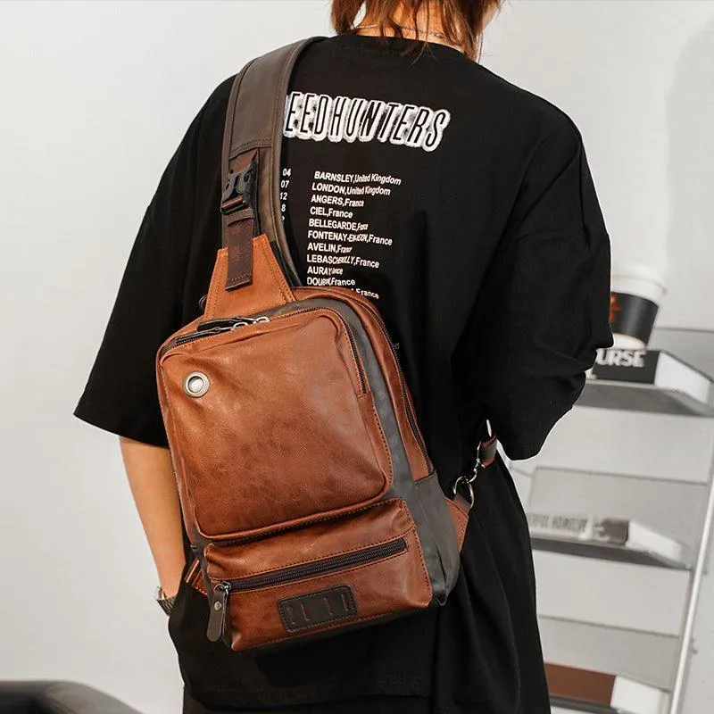 PU Leather Men Sport Bags Male Travel Chest Bag