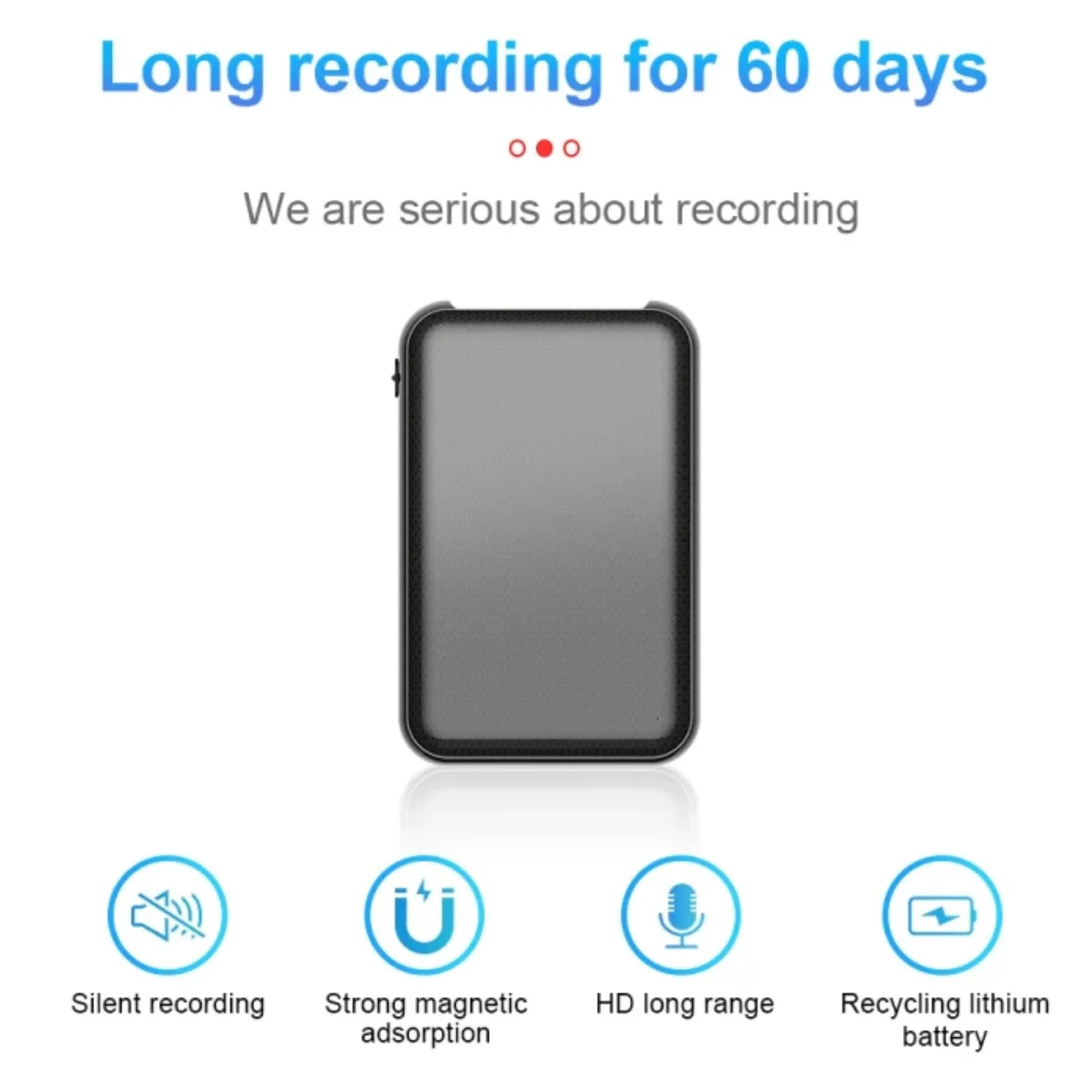 Q75 Magnetic Voice Recorder 1100 Hour Battery Sound Activated ADPCM High Definition Noise Reduction