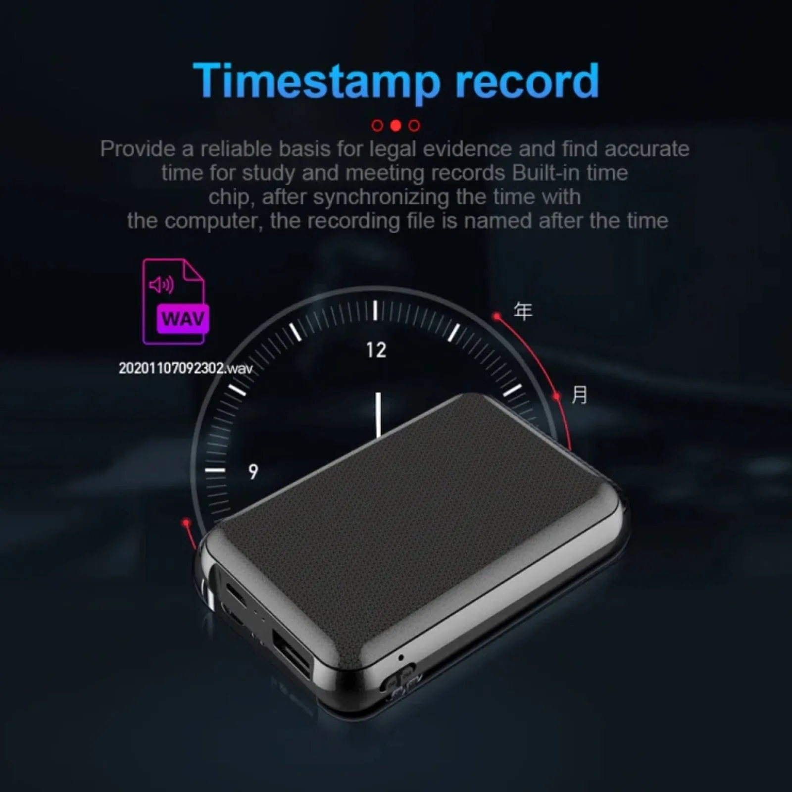 Q75 Magnetic Voice Recorder 1100 Hour Battery Sound Activated ADPCM High Definition Noise Reduction