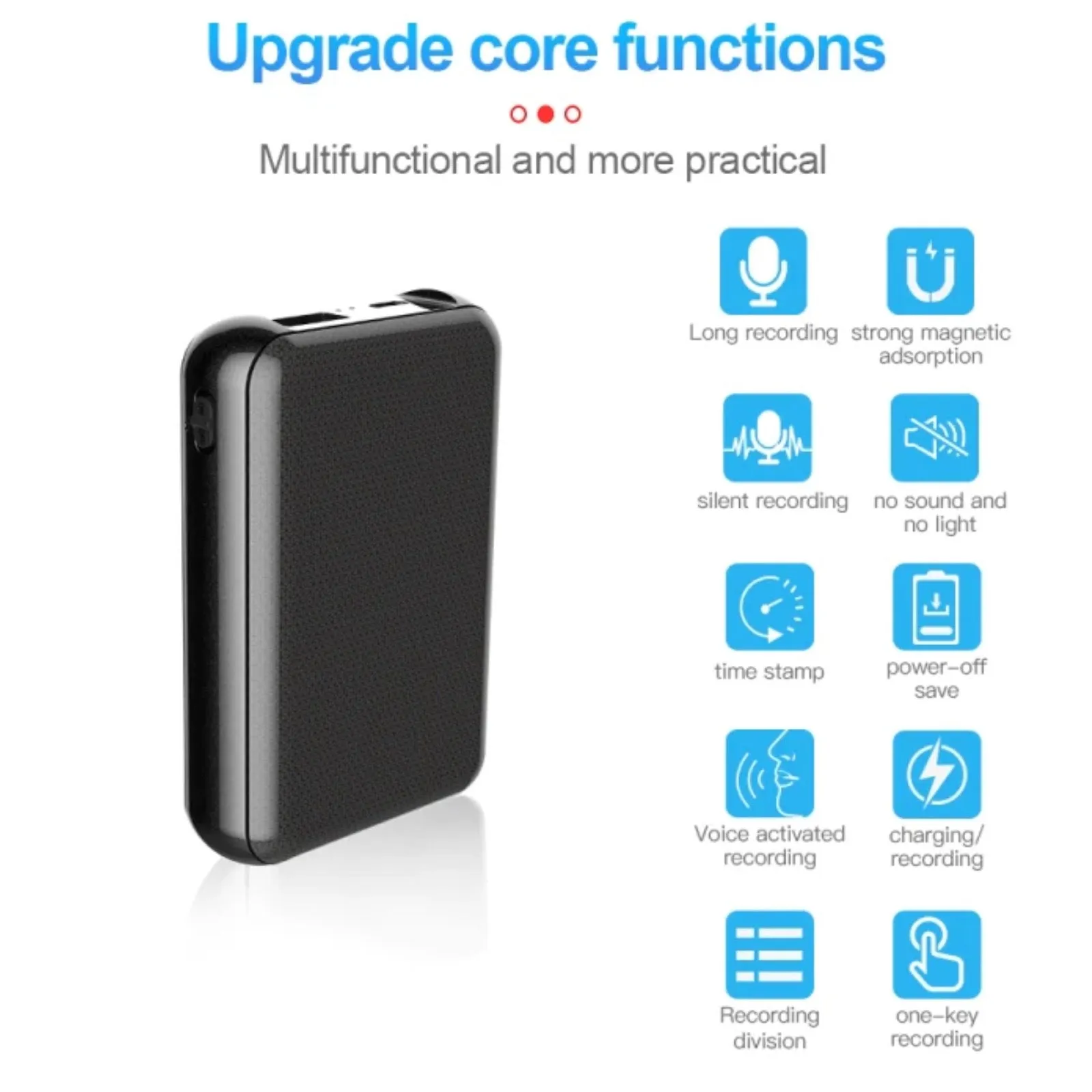 Q75 Magnetic Voice Recorder 1100 Hour Battery Sound Activated ADPCM High Definition Noise Reduction