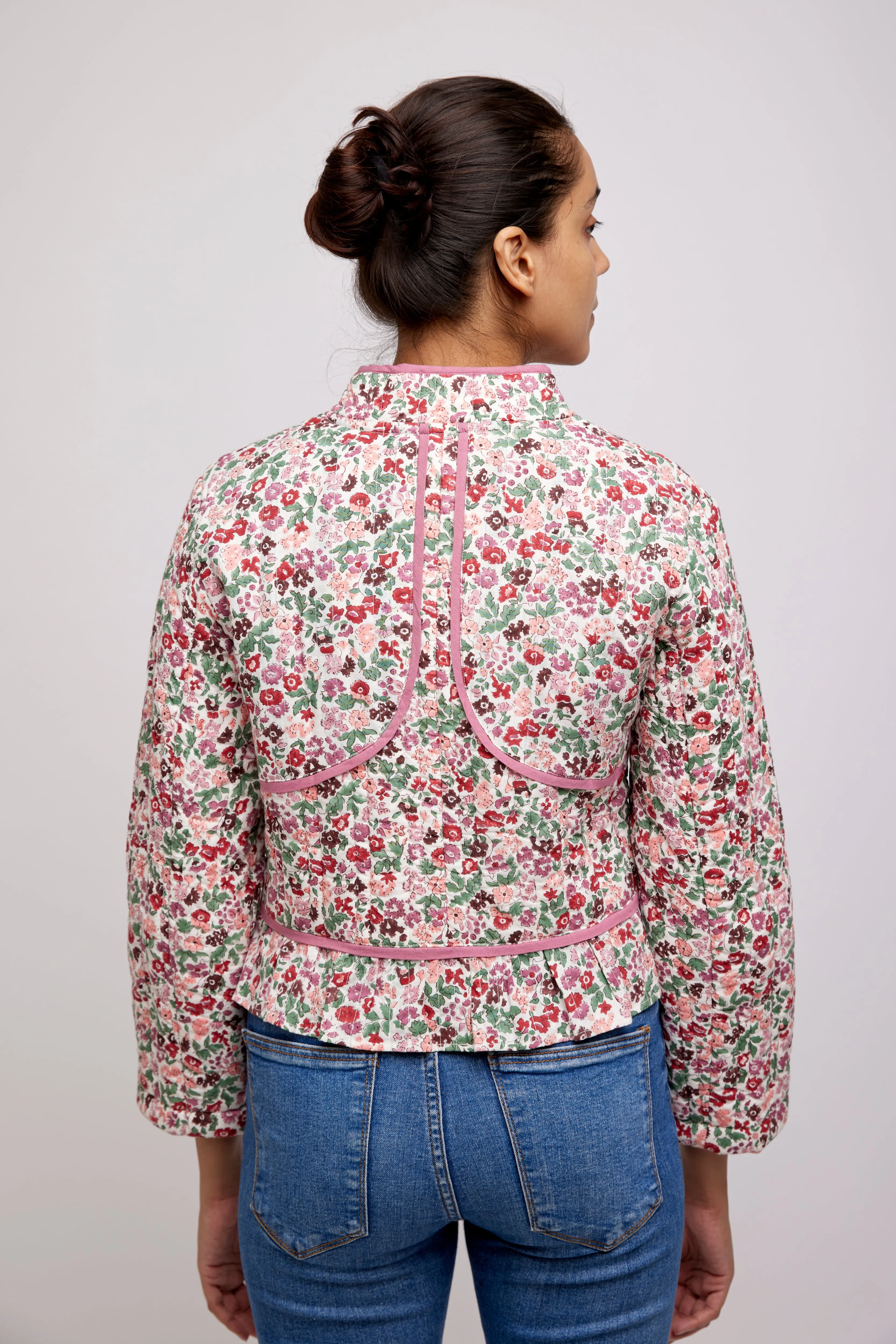 Quilted Biker Jacket in Fleures Berry