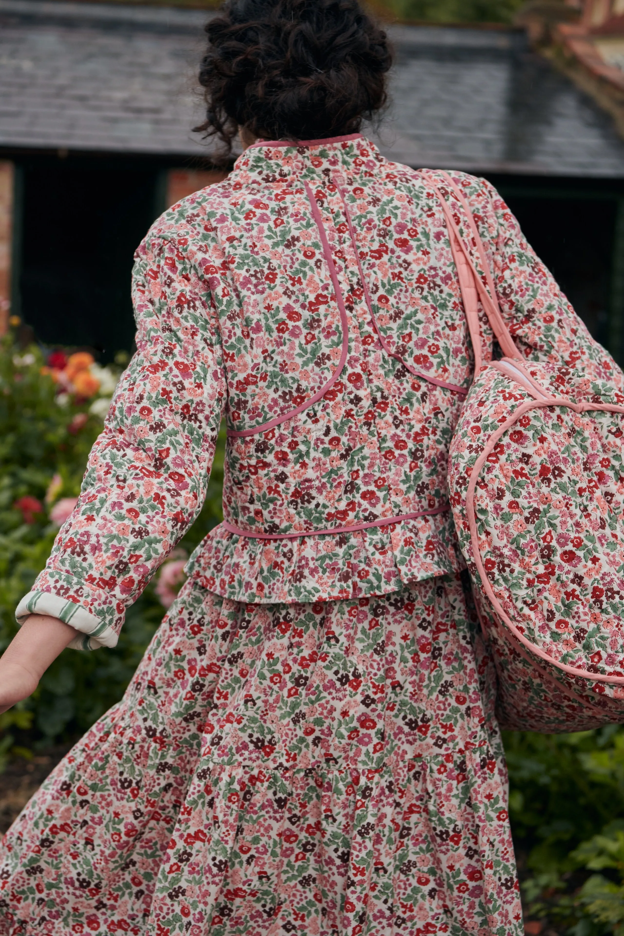 Quilted Biker Jacket in Fleures Berry