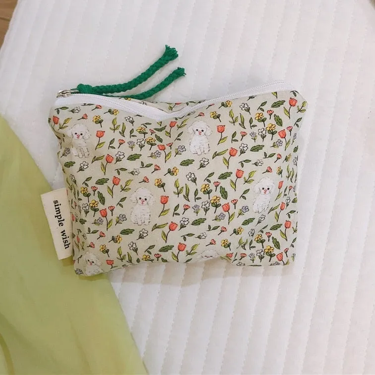 Realaiot Small Fabric Cosmetic Makeup Bag Mini Cotton Floral Organizer Bags For Women Bag Little Purse Coin Pouch Children Cosmetic Case
