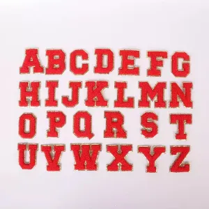 Red Letter Patch - Self Adhesive - Chenille Alphabet Diy Gold Glitter Trim Varsity Letter Perfect for Nylon Pouch cosmetic DIY embroidery