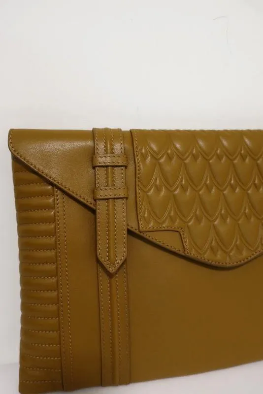 Reece Hudson Bowery Oversized Clutch Caramel Leather NEW