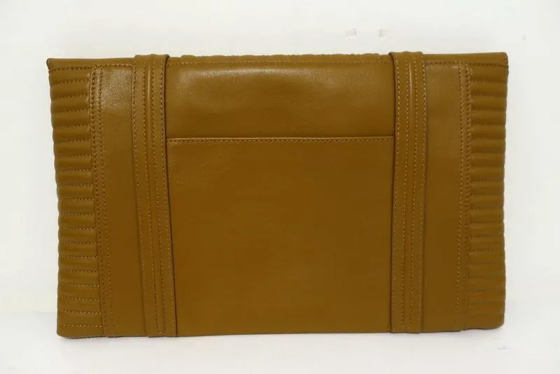 Reece Hudson Bowery Oversized Clutch Caramel Leather NEW
