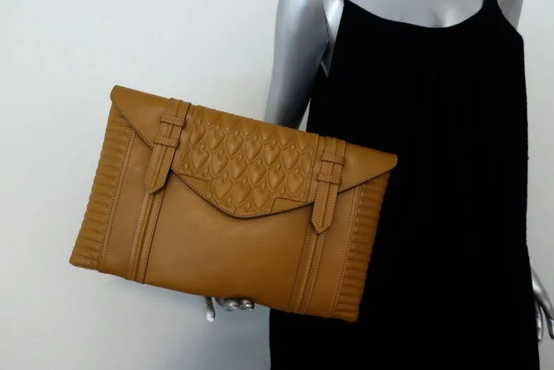 Reece Hudson Bowery Oversized Clutch Caramel Leather NEW