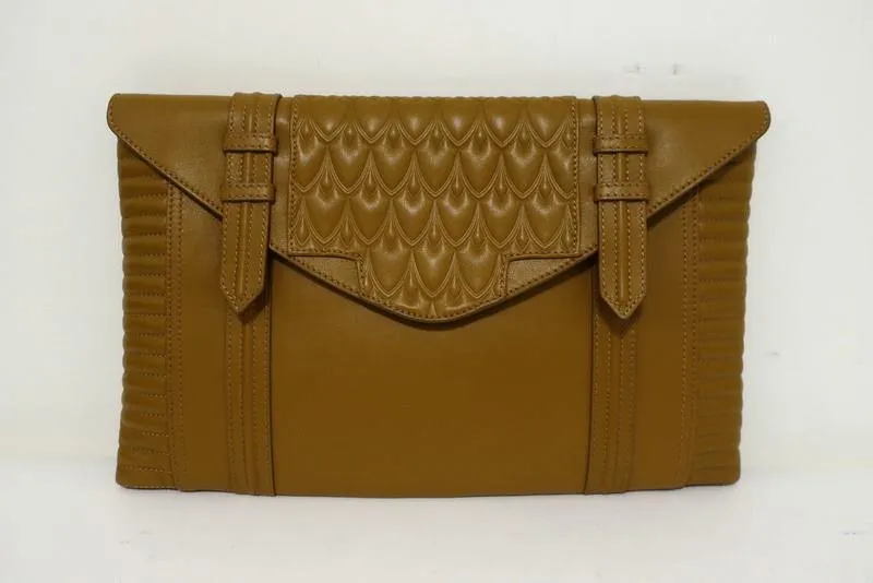 Reece Hudson Bowery Oversized Clutch Caramel Leather NEW