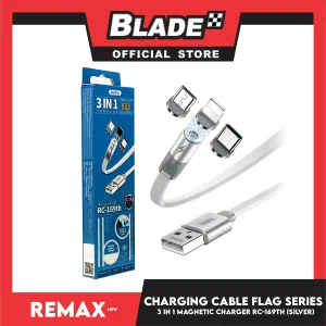 Remax Data Cable Flag Series Magnetic Charging Cable 3in1 RC-169th 1000mm Android, Type-C and Lightning (Silver) Suitable for Micro-Device, Smart Phone, Tablets, iPad and iPhone Series