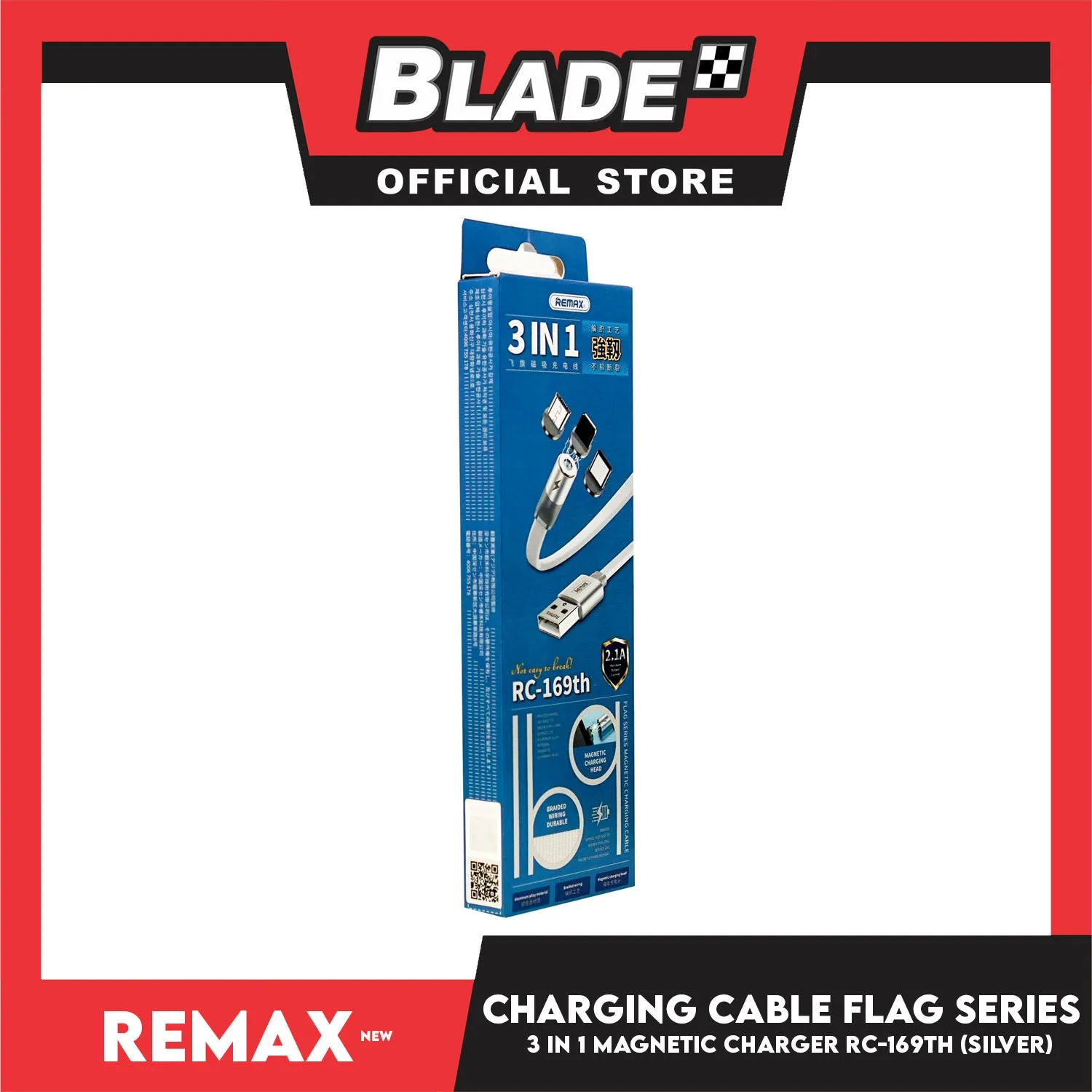 Remax Data Cable Flag Series Magnetic Charging Cable 3in1 RC-169th 1000mm Android, Type-C and Lightning (Silver) Suitable for Micro-Device, Smart Phone, Tablets, iPad and iPhone Series