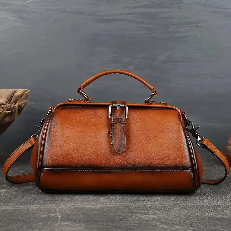 Retro Women's Wide Mouth Handbag Crossbody Bag - Black/Brown/Coffee/Red