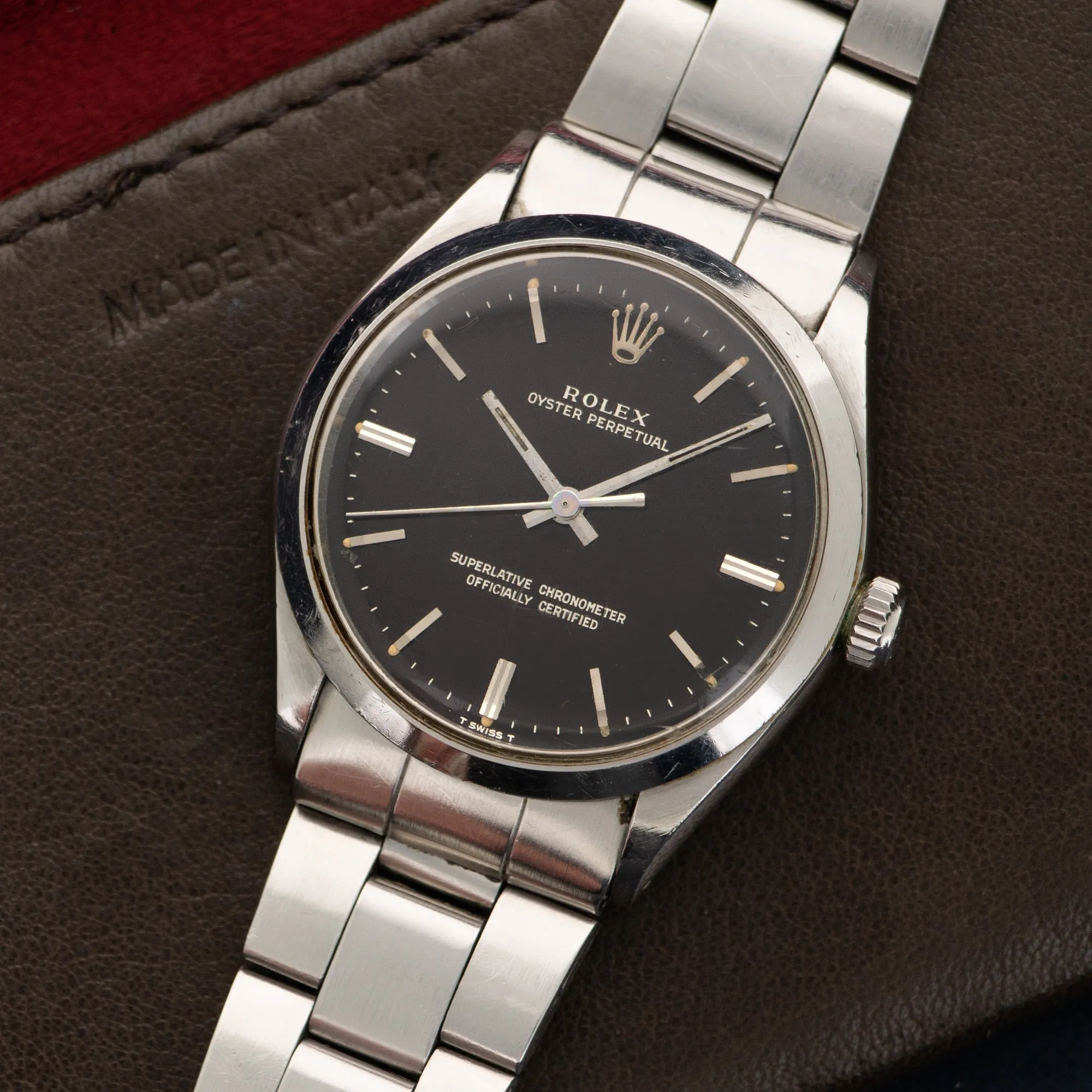 Rolex Oyster Perpetual Black Gilt Dial Watch Ref. 1002