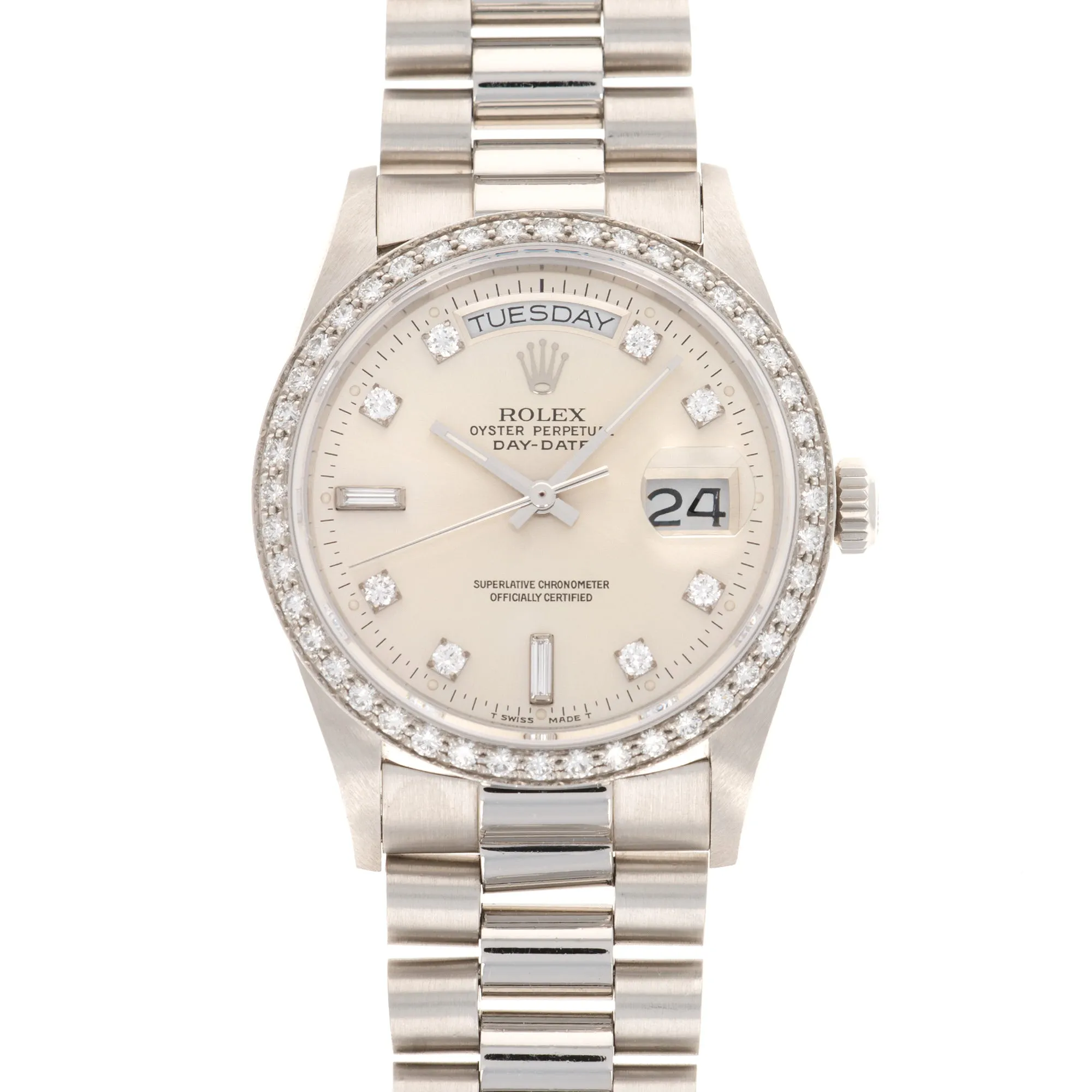 Rolex Platinum Day-Date Diamond Watch Ref. 18046