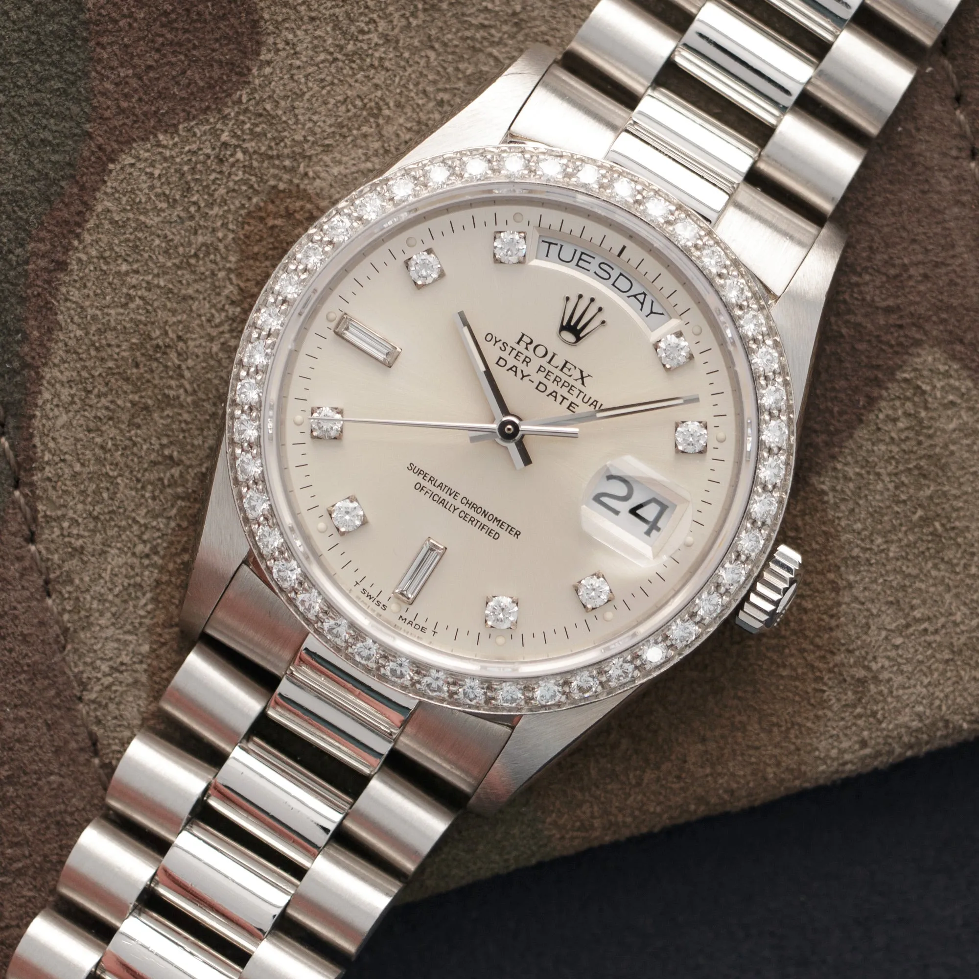 Rolex Platinum Day-Date Diamond Watch Ref. 18046