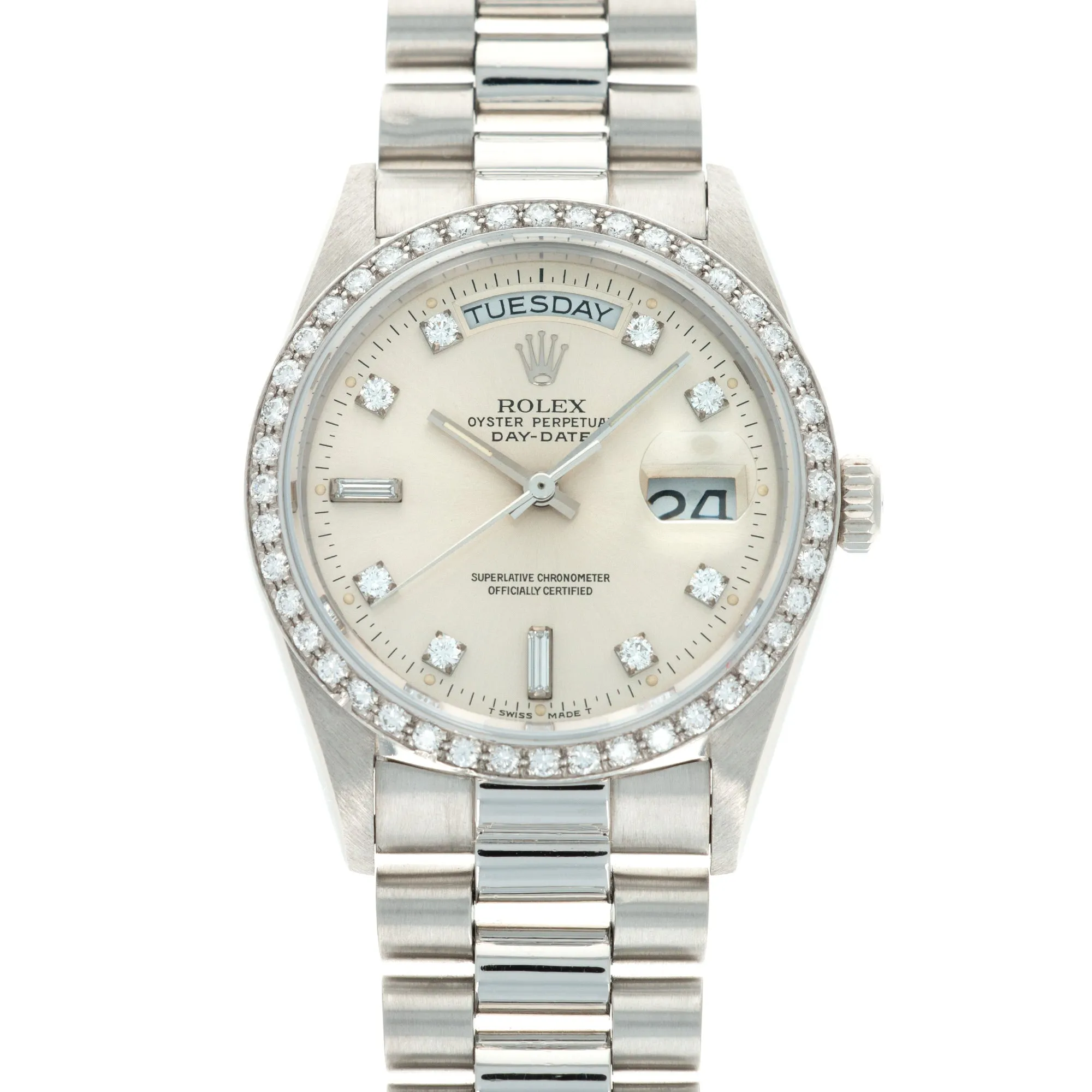Rolex Platinum Day-Date Ref 18046 with Diamond Bezel and Diamond Dial