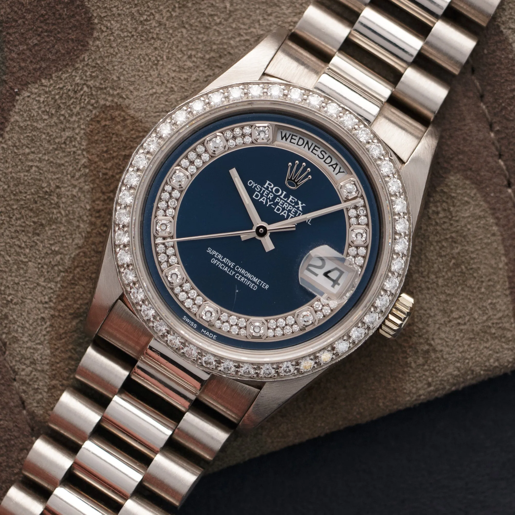Rolex White Gold Day-Date Diamond Watch Ref. 18049
