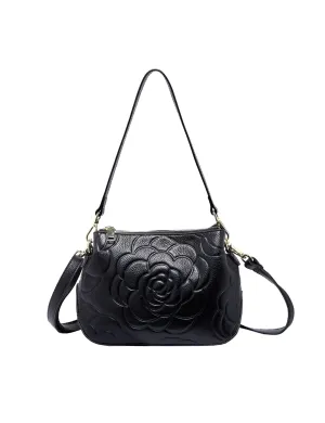 ROSIE 3 COMPARTMENT LEATHER XBODY BAG- E1-8285A-BLK