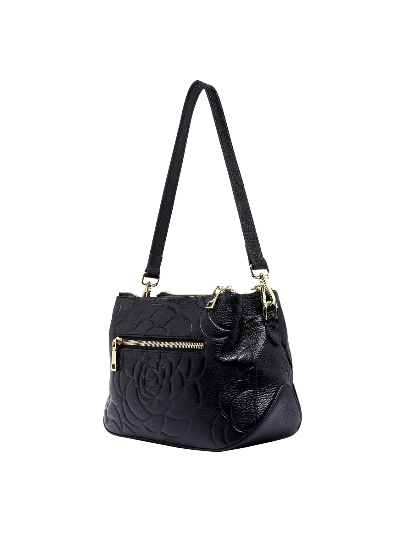 ROSIE 3 COMPARTMENT LEATHER XBODY BAG- E1-8285A-BLK