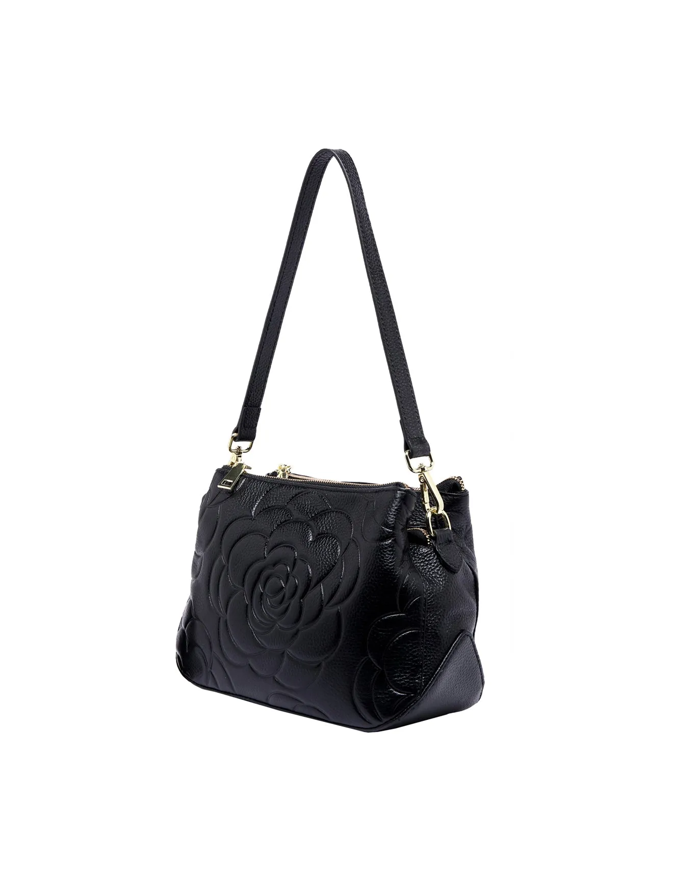 ROSIE 3 COMPARTMENT LEATHER XBODY BAG- E1-8285A-BLK
