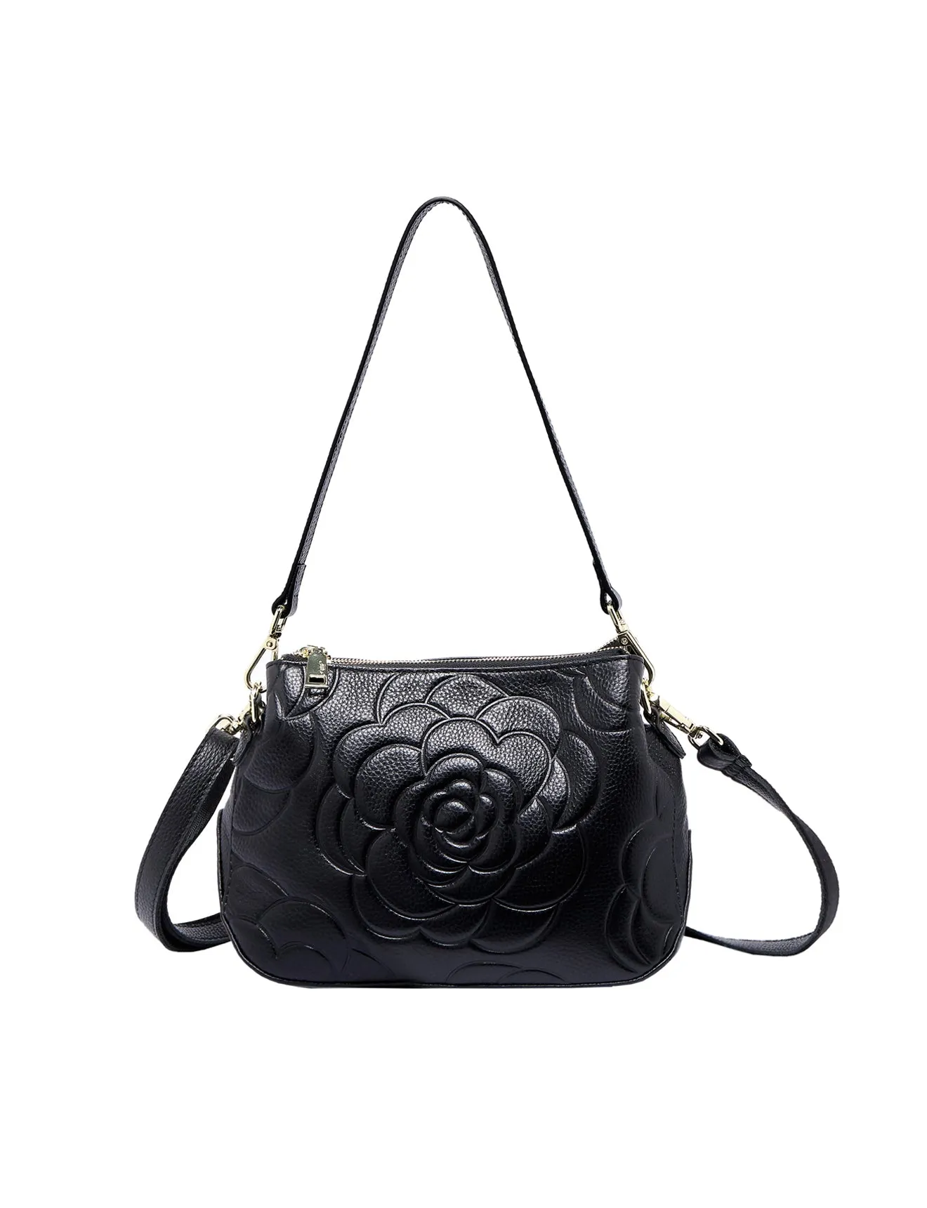 ROSIE 3 COMPARTMENT LEATHER XBODY BAG- E1-8285A-BLK