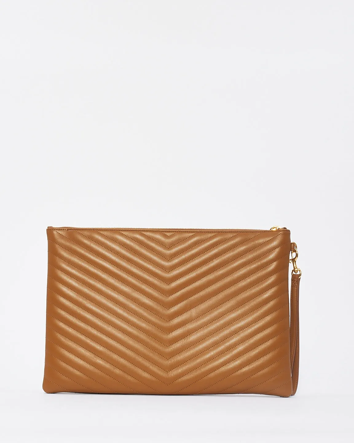 Saint Laurent Tan Matelassé Quilted Leather Document Holder Cassandra Pouch