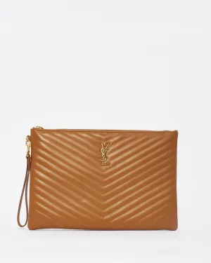 Saint Laurent Tan Matelassé Quilted Leather Document Holder Cassandra Pouch
