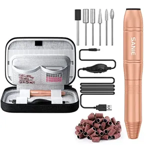 Sanie Electric USB Nail Drill with Organizer Case, Efile Nail Drill Machine for Acrylic Nails Professional, Portable Electrical Nail File Kit, Manicure Pedicure Polishing Shape Tools, Gold