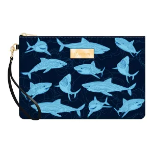 Shark Graphics Navy Zip Pouch Wristlet with Removable Wrist Strap