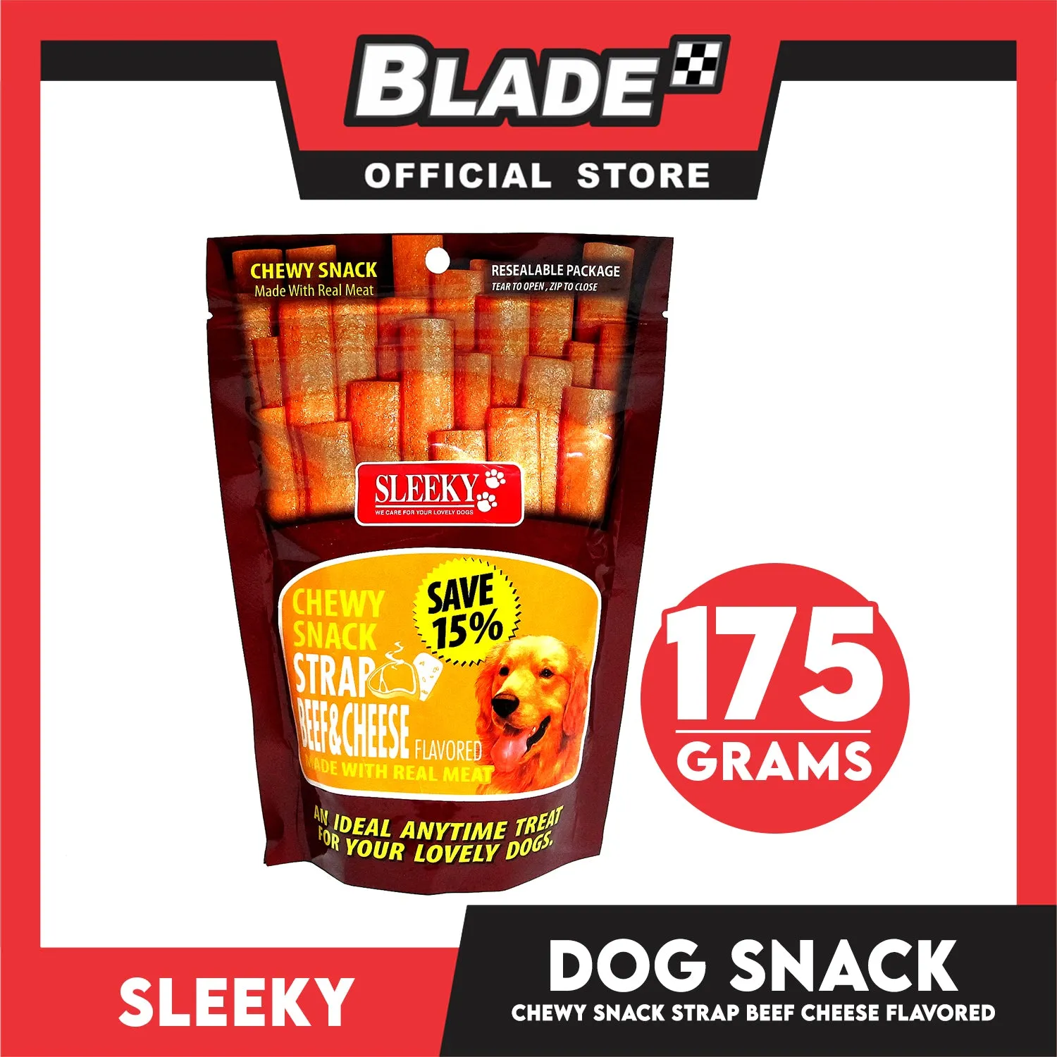 Sleeky Chewy Strap Beef and Cheese Flavored 175g Dog Treats