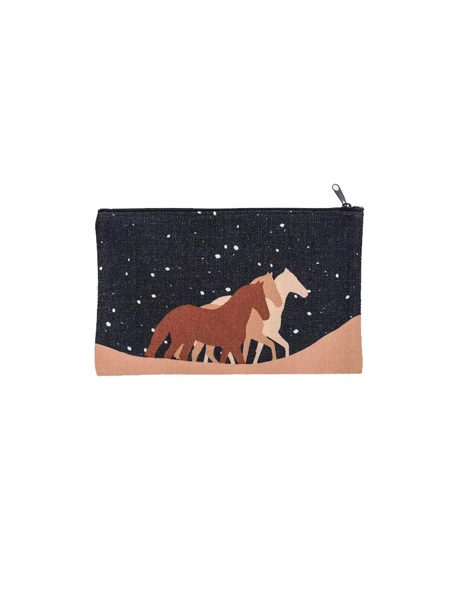 Snowy Horse Landscape Cosmetic Pouch, College Student Gift, Mother's Day Gift, Christmas Gift
