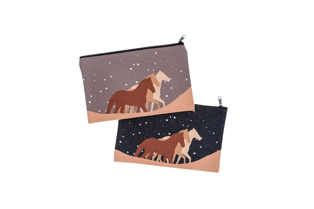 Snowy Horse Landscape Cosmetic Pouch, College Student Gift, Mother's Day Gift, Christmas Gift