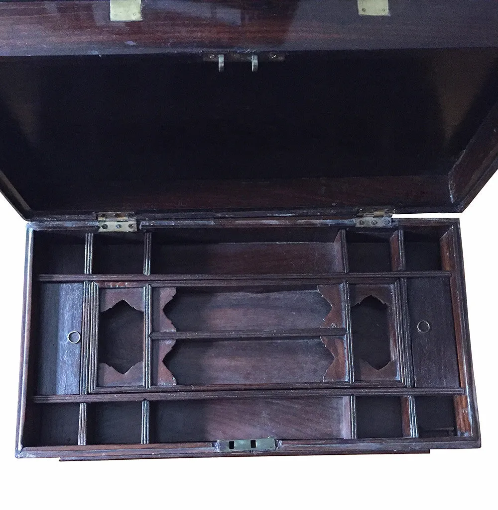 SOLD Victorian Anglo-Colonial Wood Brass-Inlaid Campaign or Travel Chest on Later Stand