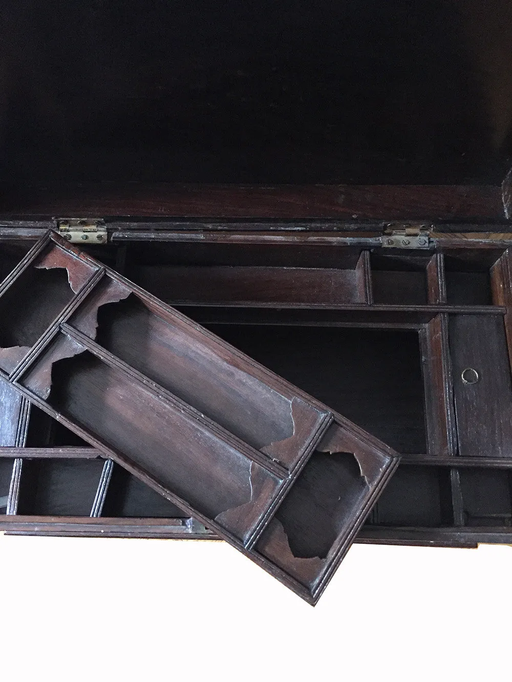 SOLD Victorian Anglo-Colonial Wood Brass-Inlaid Campaign or Travel Chest on Later Stand