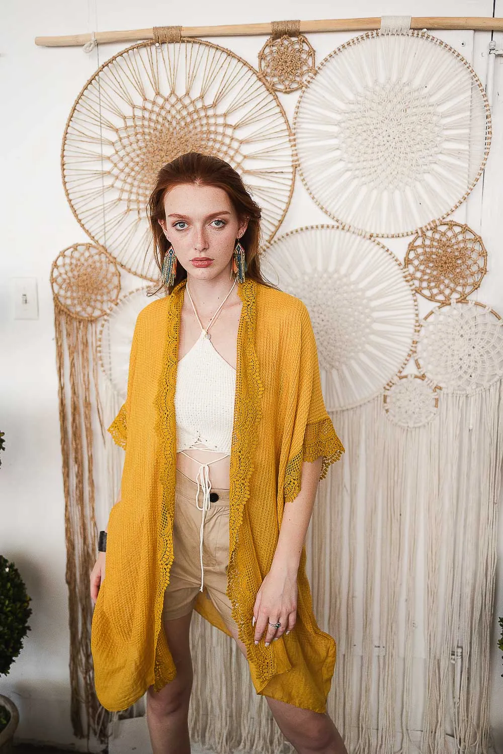 Sunshine Lace Trim Kimono - 2 colors